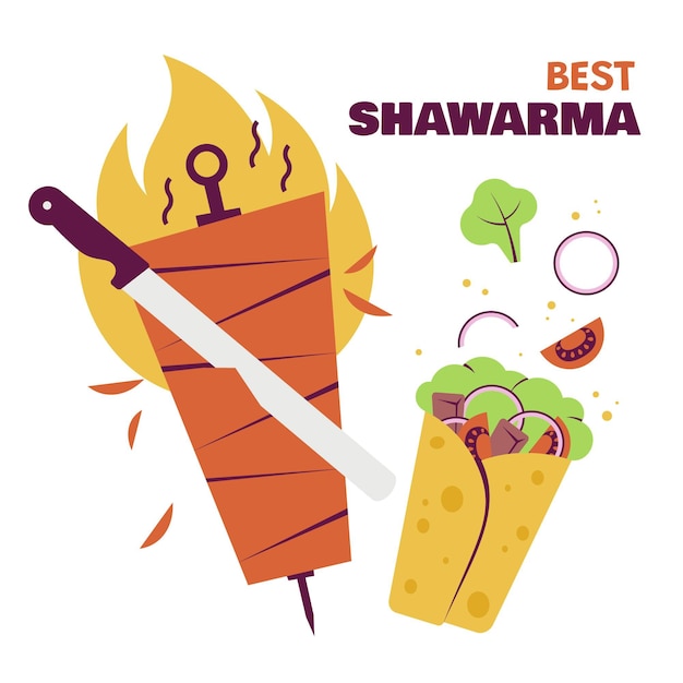 Platte ontwerp shoarma illustratie