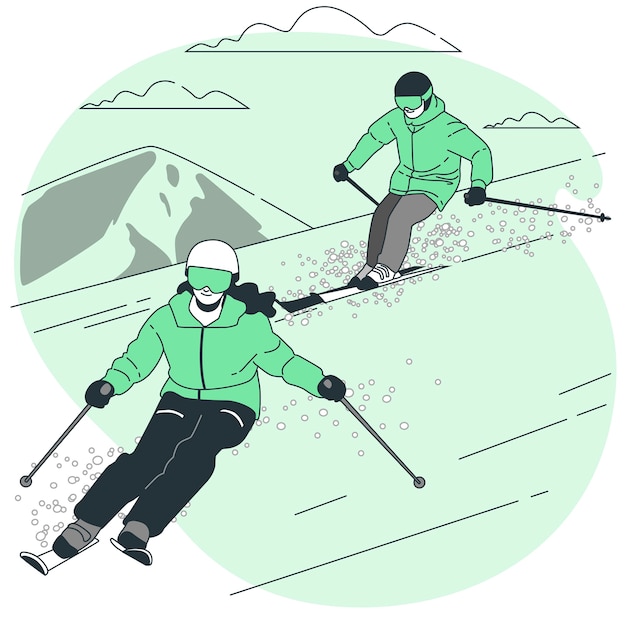 Gratis vector platte ontwerp skiën concept illustratie