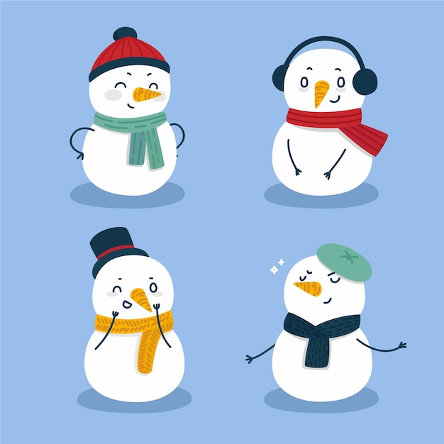 Gratis vector platte ontwerp sneeuwpop tekensverzameling