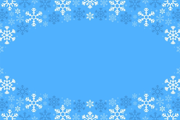 Platte ontwerp sneeuwvlok frame blauwe achtergrond