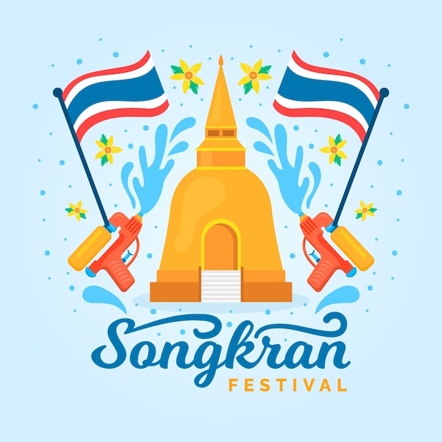 Gratis vector platte ontwerp songkran festival concept