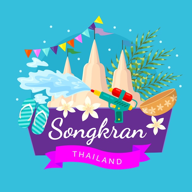 Gratis vector platte ontwerp songkran viering