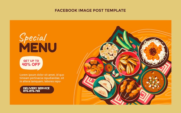 Platte ontwerp speciaal menu facebook bericht