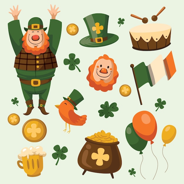 Platte ontwerp st. patricks dag element collectie concept