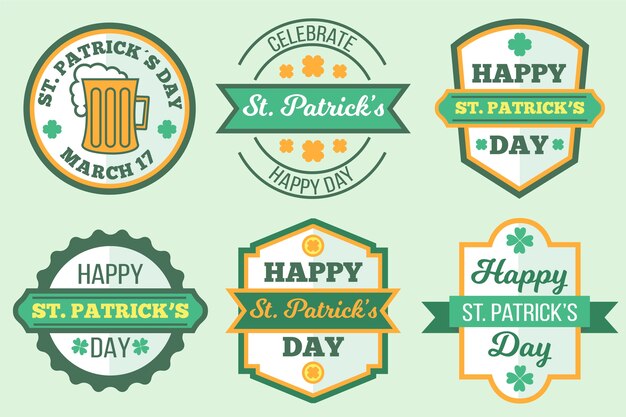 Platte ontwerp st. patricks dag label collectieontwerp