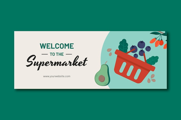 Gratis vector platte ontwerp supermarkt facebook voorbladsjabloon