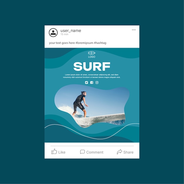 Platte ontwerp surfen facebook post sjabloon