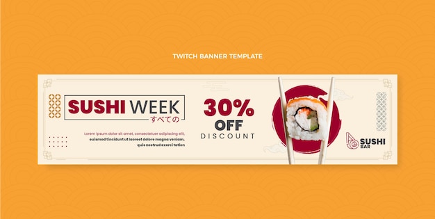 Gratis vector platte ontwerp sushi week twitch banner