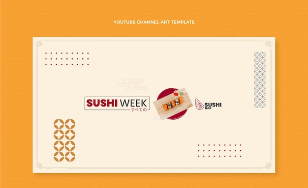 Gratis vector platte ontwerp sushi week youtube channel art