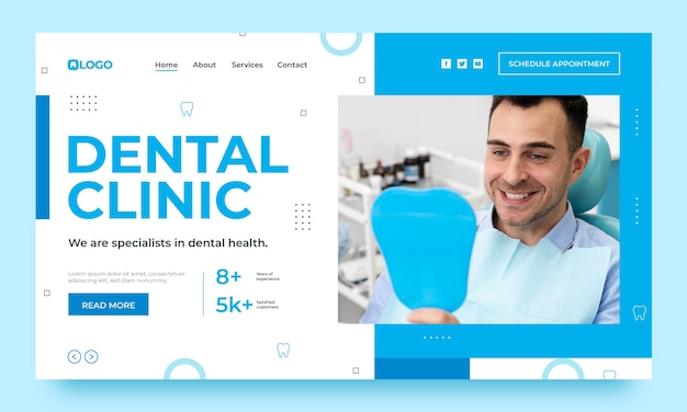 Platte ontwerp tandheelkundige kliniek bestemmingspagina