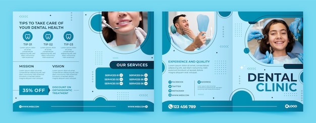 Gratis vector platte ontwerp tandheelkundige kliniek brochure