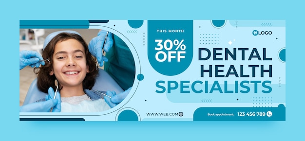 Platte ontwerp tandheelkundige kliniek facebook cover