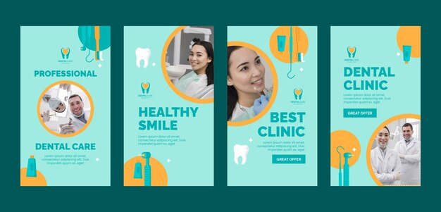 Platte ontwerp tandheelkundige kliniek instagram-verhalen