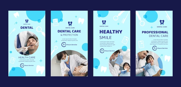 Platte ontwerp tandheelkundige kliniek instagram-verhalen