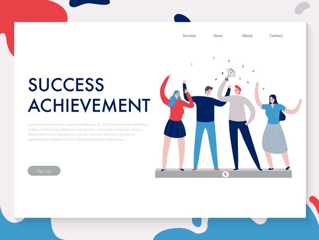 Platte ontwerp teamwerk banner met mensen behaalden samen succes illustratie