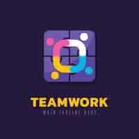 Gratis vector platte ontwerp teamwerk logo ontwerpsjabloon