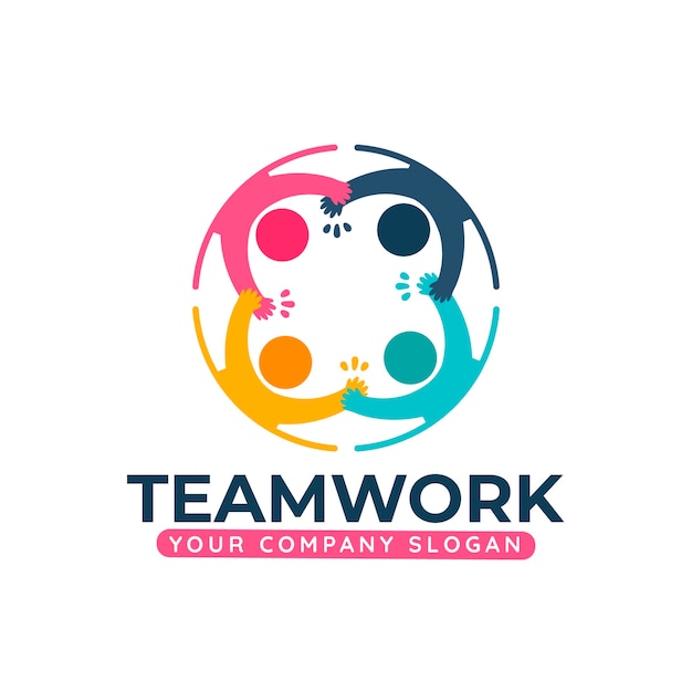 Gratis vector platte ontwerp teamwerk logo sjabloon