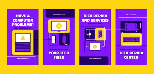 Gratis vector platte ontwerp tech reparatie instagram verhalen