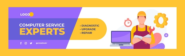 Gratis vector platte ontwerp tech reparatie linkedin banner