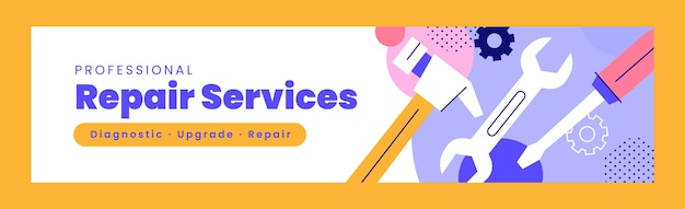 Gratis vector platte ontwerp tech reparatie linkedin banner