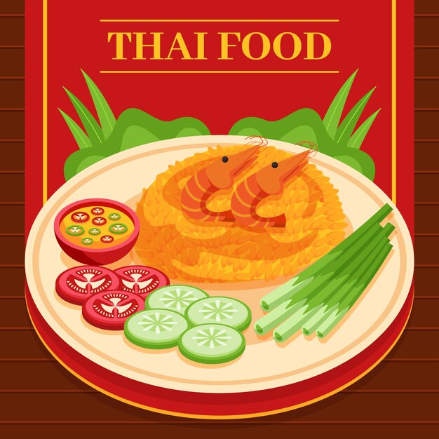 Platte ontwerp Thais eten illustratie