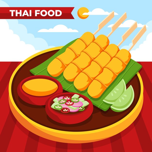 Platte ontwerp Thais eten illustratie