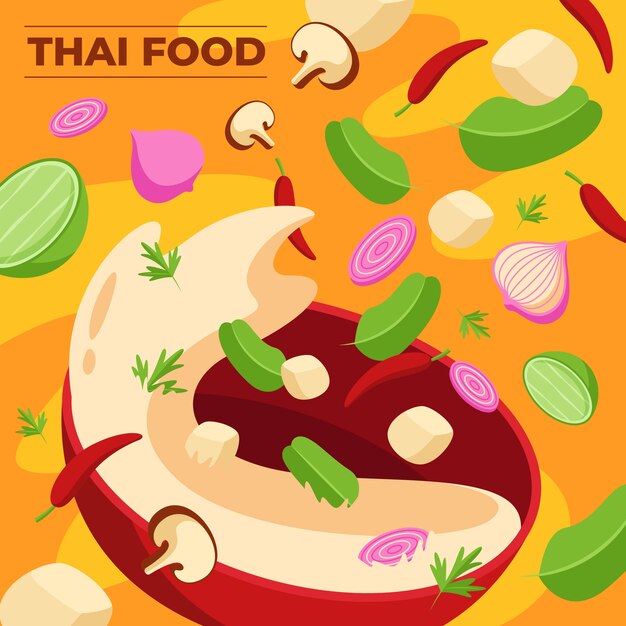 Gratis vector platte ontwerp thais eten illustratie