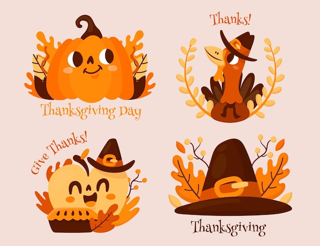 Platte ontwerp thanksgiving badge collectie