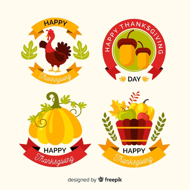 Gratis vector platte ontwerp thanksgiving badge groep