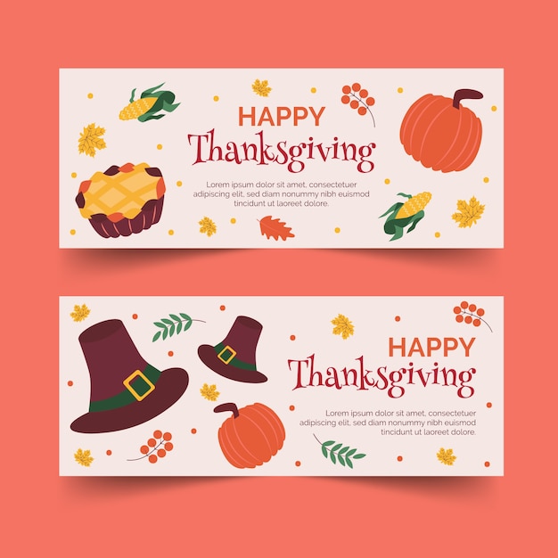 Platte ontwerp thanksgiving banners pack