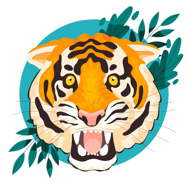 Platte ontwerp tijger gezicht illustratie