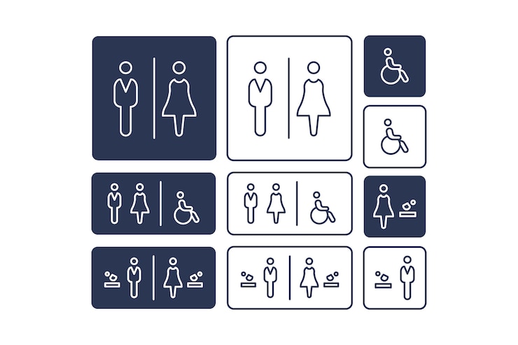 Gratis Vector platte ontwerp toilet pictogrammen label collectie