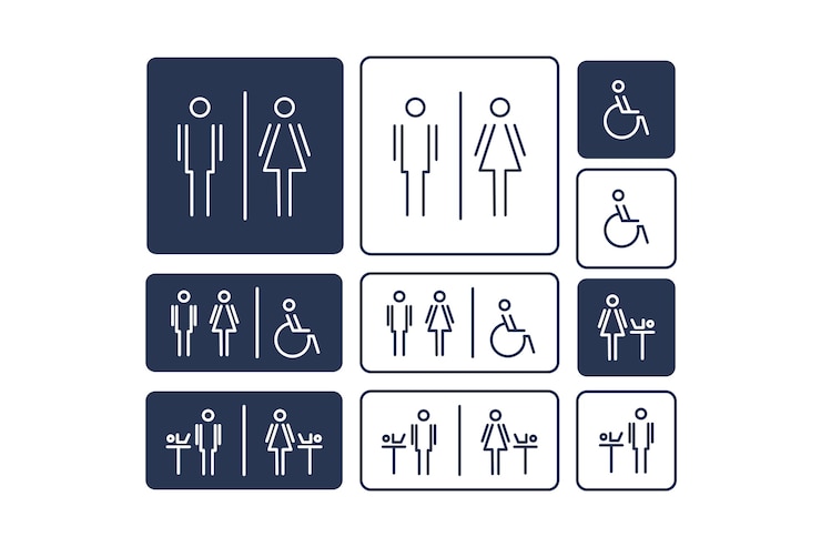 Gratis Vector platte ontwerp toilet pictogrammen label collectie