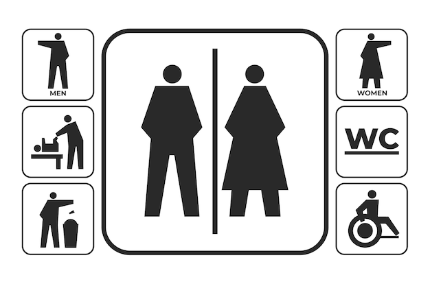 Gratis vector platte ontwerp toilet pictogrammen label collectie