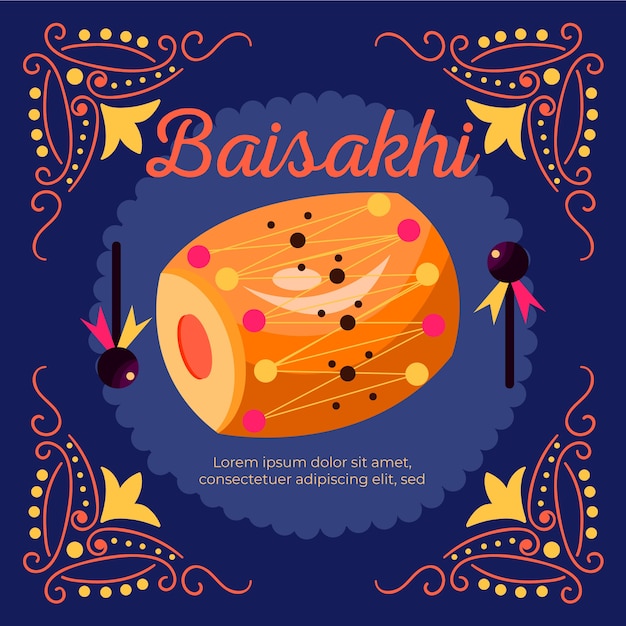 Platte ontwerp traditionele baisakhi-drum