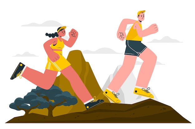 Platte ontwerp trailrunning concept illustratie