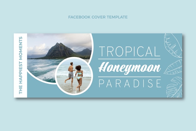 Gratis vector platte ontwerp tropische huwelijksreis facebook cover