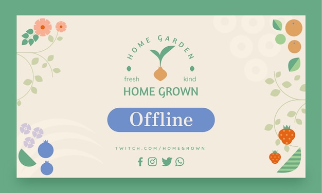 Gratis vector platte ontwerp tuinieren twitch achtergrond met planten