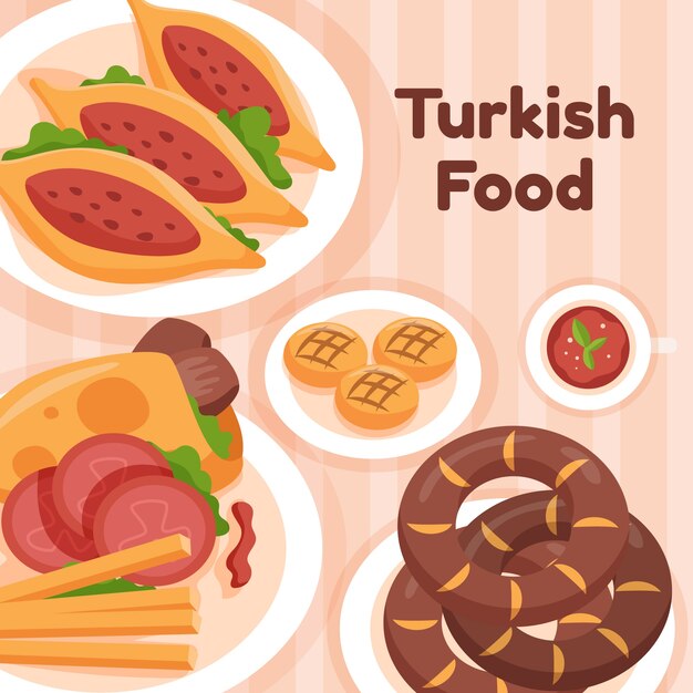 Platte ontwerp Turks eten illustratie