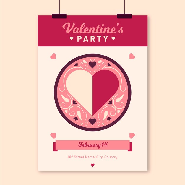 Platte ontwerp valentijn partij poster met harten