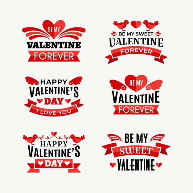 Platte ontwerp valentijnsdag badges pack