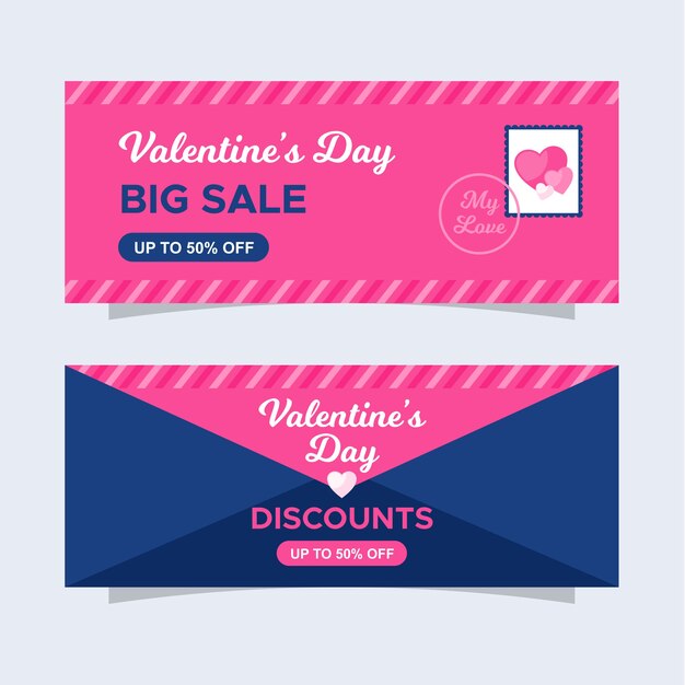 Platte ontwerp valentijnsdag banners sjabloon