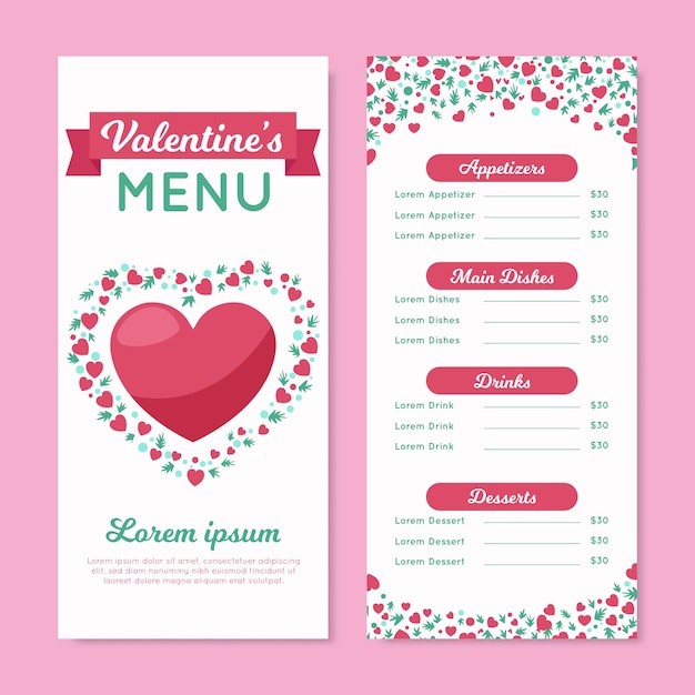 Platte ontwerp valentijnsdag creatief menu