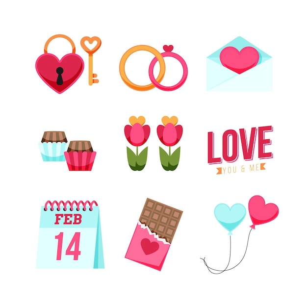 Gratis vector platte ontwerp valentijnsdag element collectie