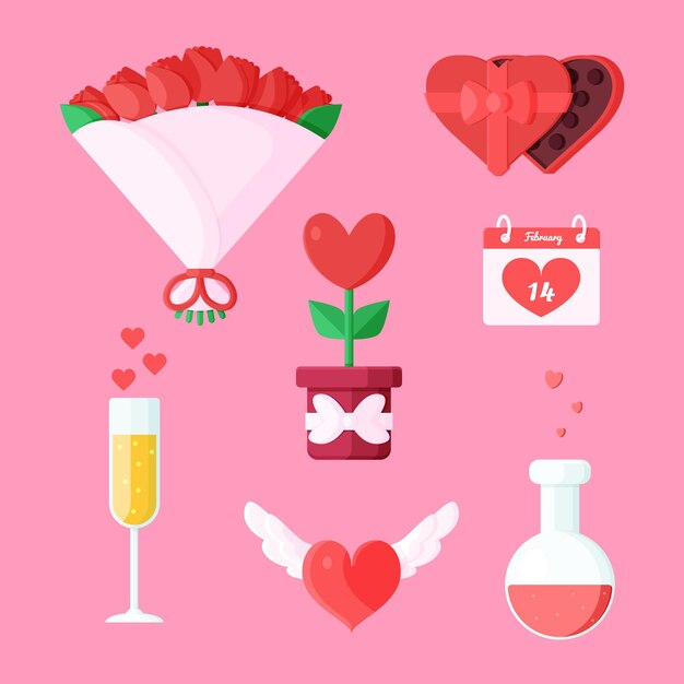 Platte ontwerp Valentijnsdag element pack