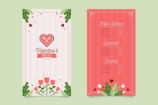 Platte ontwerp Valentijnsdag menusjabloon