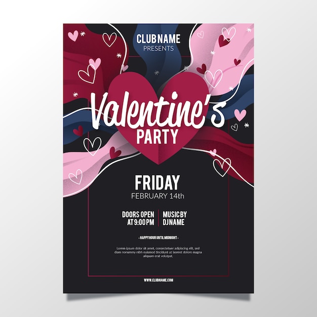 Gratis vector platte ontwerp valentijnsdag partij poster sjabloon