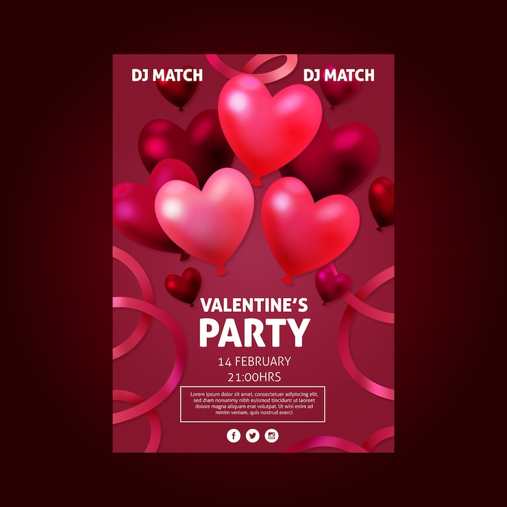 Gratis Vector platte ontwerp valentijnsdag partij poster sjabloon