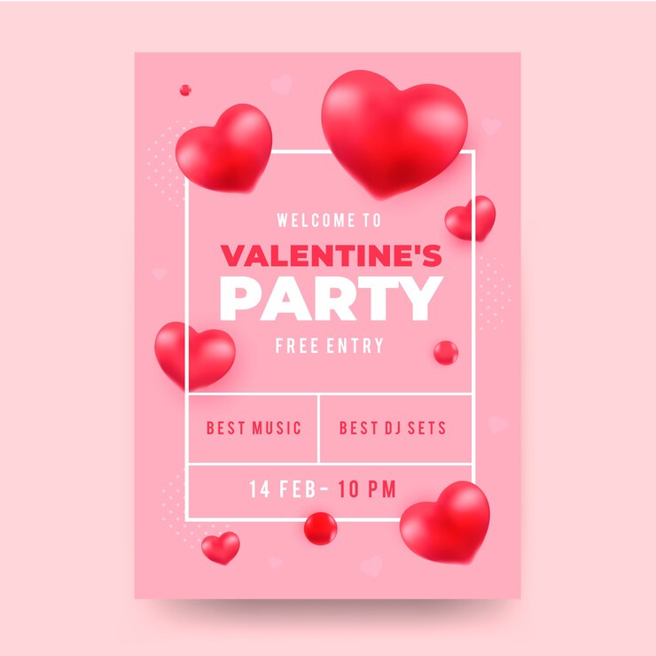 Gratis Vector platte ontwerp valentijnsdag partij poster sjabloon