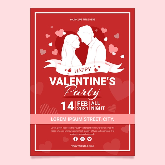 Platte ontwerp valentijnsdag partij poster sjabloon